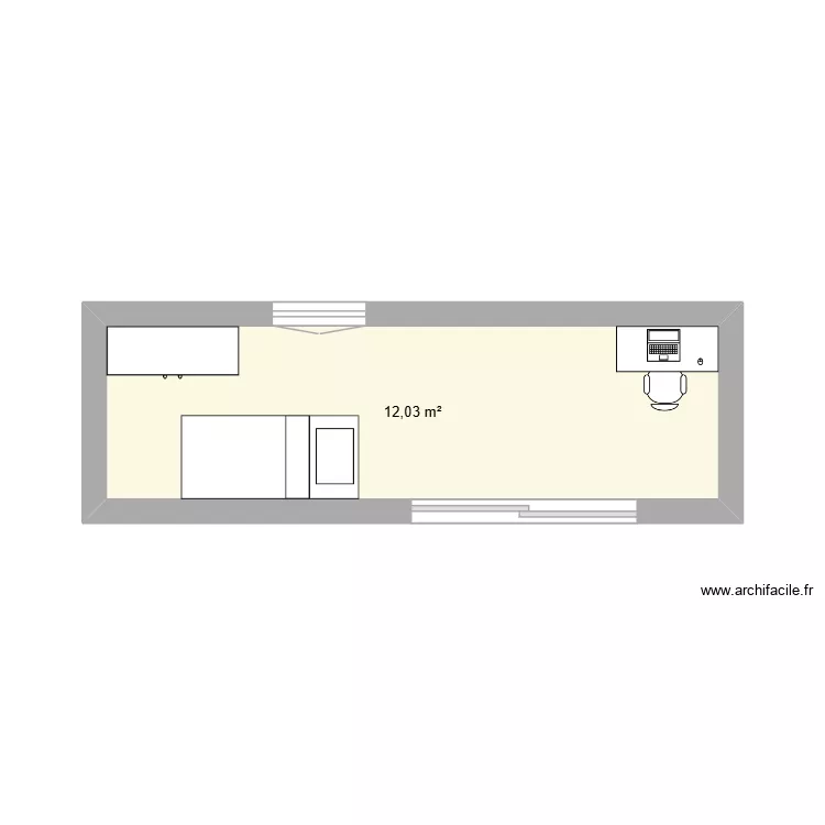 Chambre. Plan de 1 pièce et 12 m²