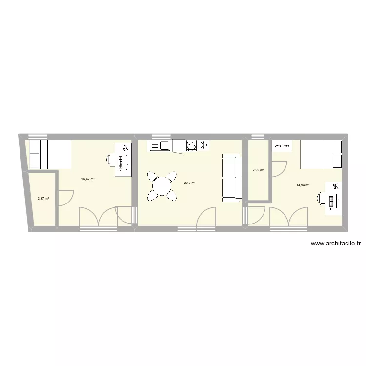 Wodon kots. Plan de 5  et 58 m²