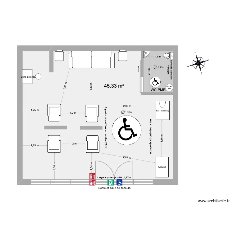 Bloc barber s&eacute;curit&eacute;. Plan de 2  et 48 m²