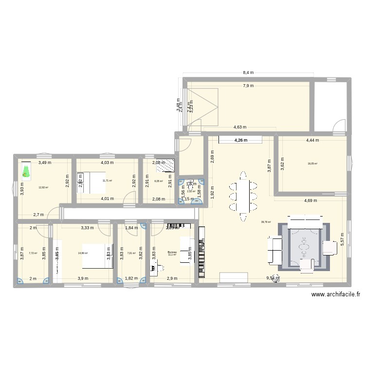 Maiso,. Plan de 10 pièces et 159 m2