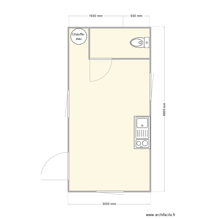 bungalow vestiaire projet La Fronière Les HERBIERS Thibaud Cane'ton. Plan de 2 pièces et 17 m2