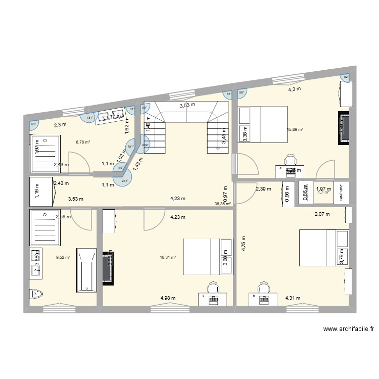DH - 2eme etage 30-11-25. Plan de 6 pièces et 92 m2