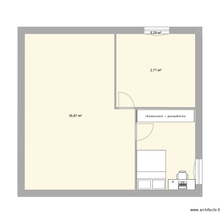 Chambres garçons. Plan de 3 pièces et 49 m2