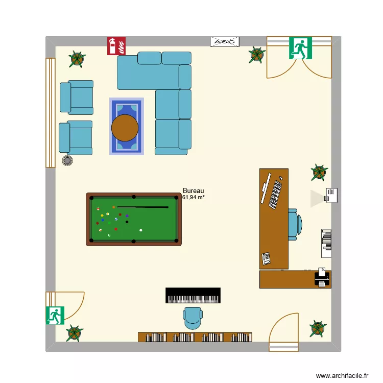 projet hotel. Plan de 1  et 62 m²
