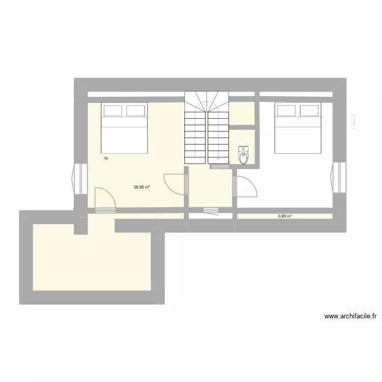 gil haut. Plan de 2 pièces et 38 m²