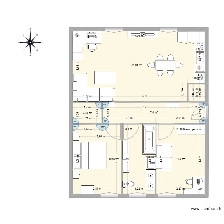 plan maison. Plan de 6 pièces et 73 m2