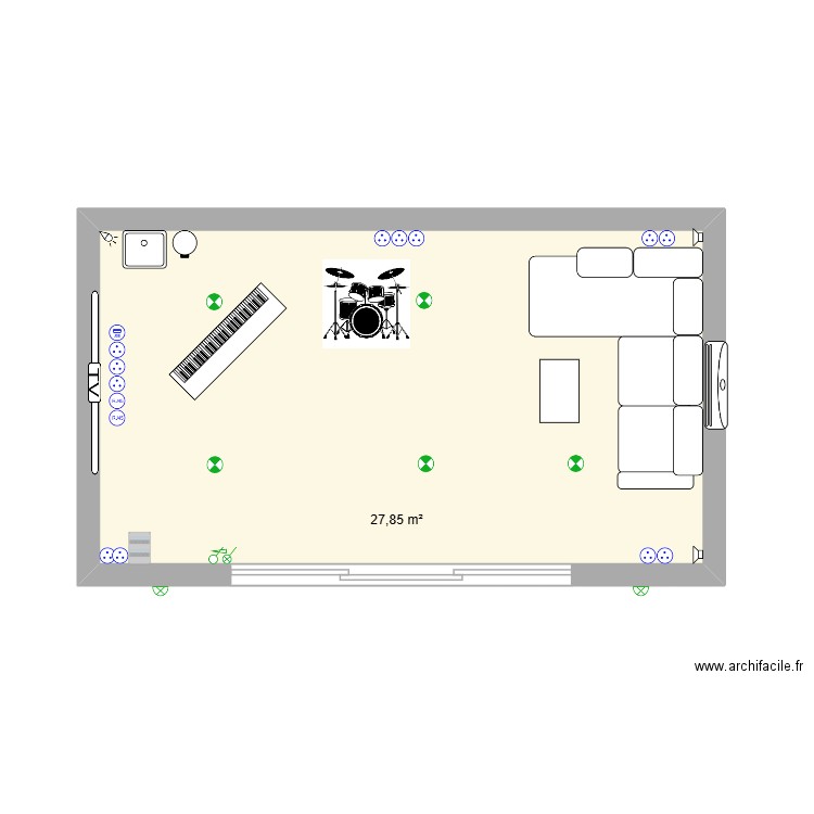 STUDIO DE MUSIQUE. Plan de 1 pièce et 28 m2