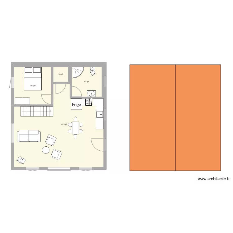 chalet1. Plan de 4  et 64 m²