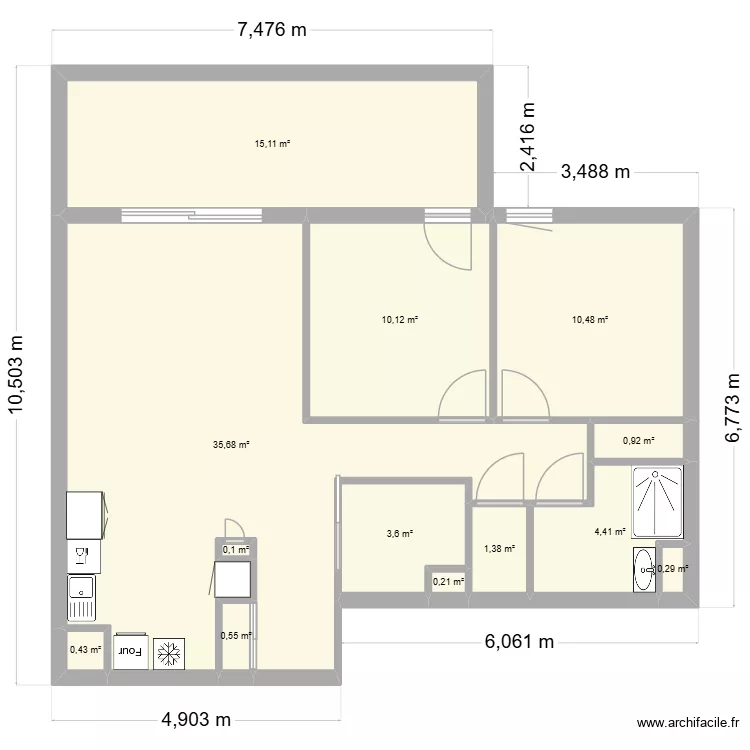 Apppart Pierre Narbonne. Plan de 13  et 83 m²