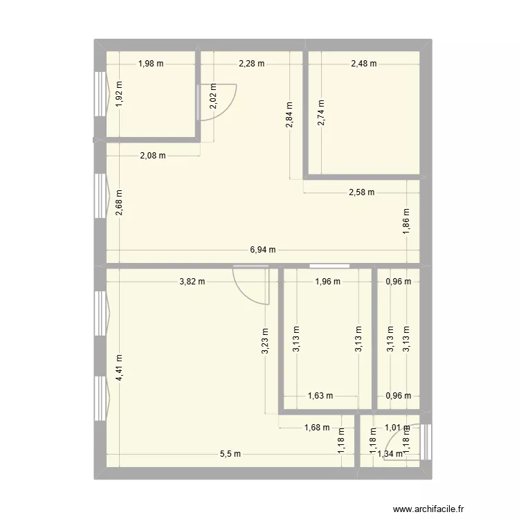 Croix-paquet mesure Dav. Plan de 7  et 61 m²
