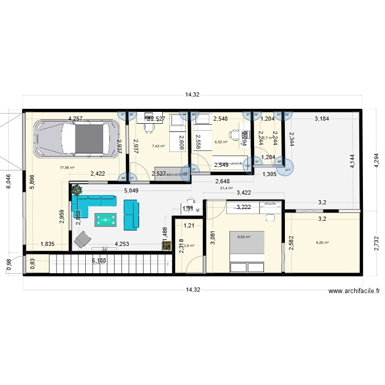 PLANTA - CASA. Plan de 9 pièces et 92 m2