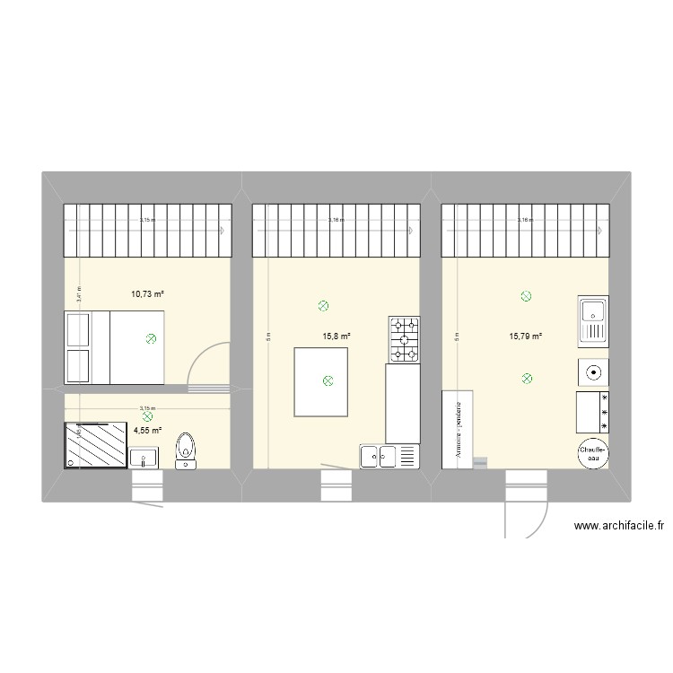Amenagement Studio pour devis. Plan de 4 pièces et 47 m2