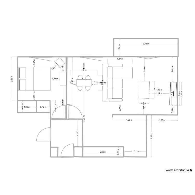 30 01 25. Plan de 4 pièces et 5 m²