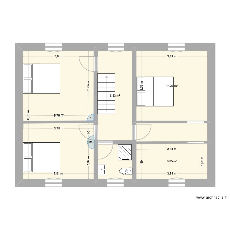 MAISON HAUT. Plan de 4 pièces et 56 m2