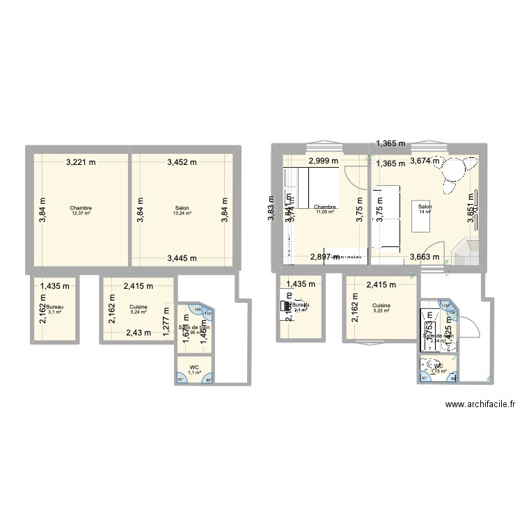 Appartement initial. Plan de 12 pièces et 74 m2