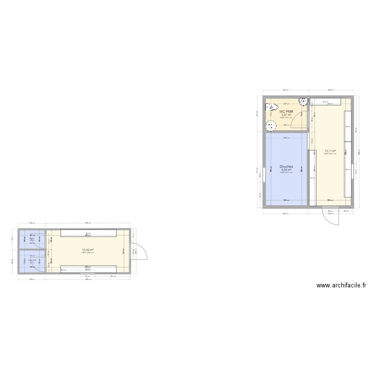 Vestiaire. Plan de 6 pièces et 40 m2