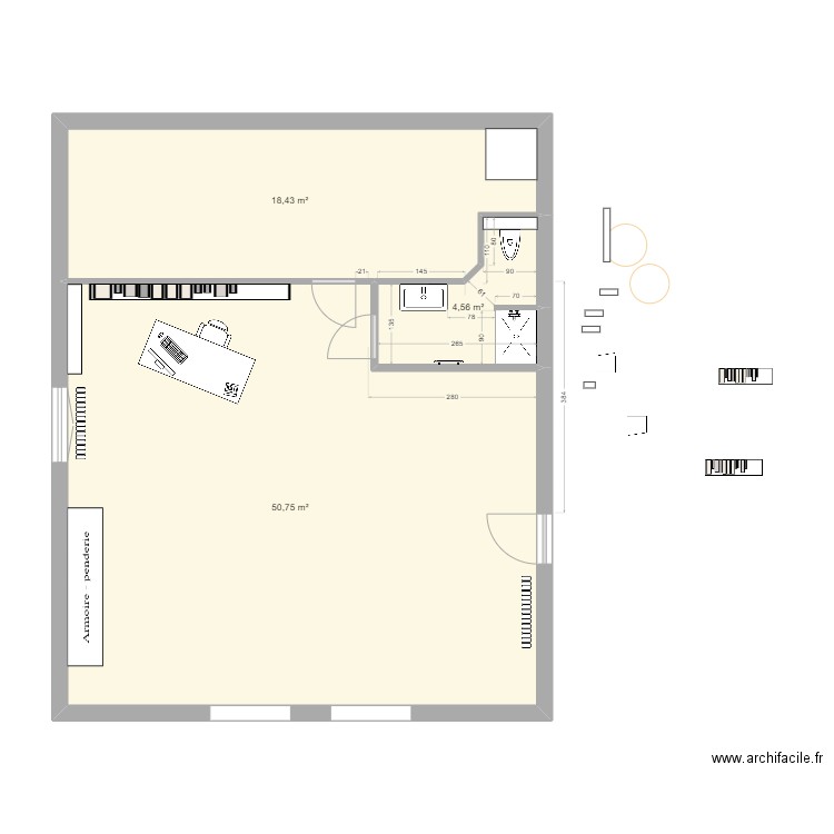 sdb haut 2025_70x90. Plan de 3 pièces et 74 m2