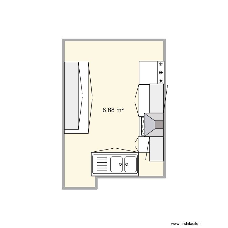 Cuisine2. Plan de 1 pièce et 9 m2