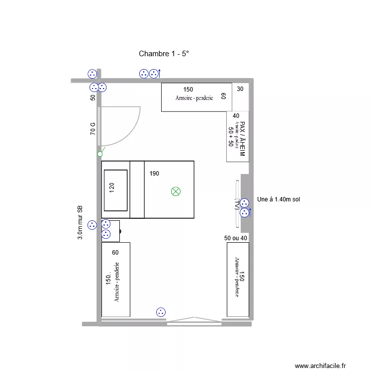 Chambre 1 - 5&deg;. Plan de 
