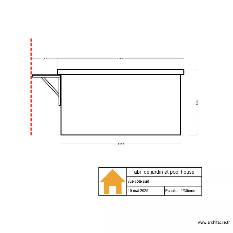 abri jardin et pool house face Sud. Plan de 