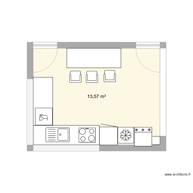 cuis. Plan de 1 pièce et 14 m2