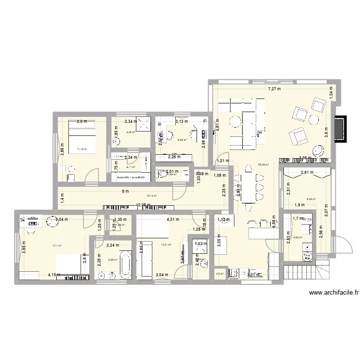 Agencement poumeyrau. Plan de 15  et 156 m²