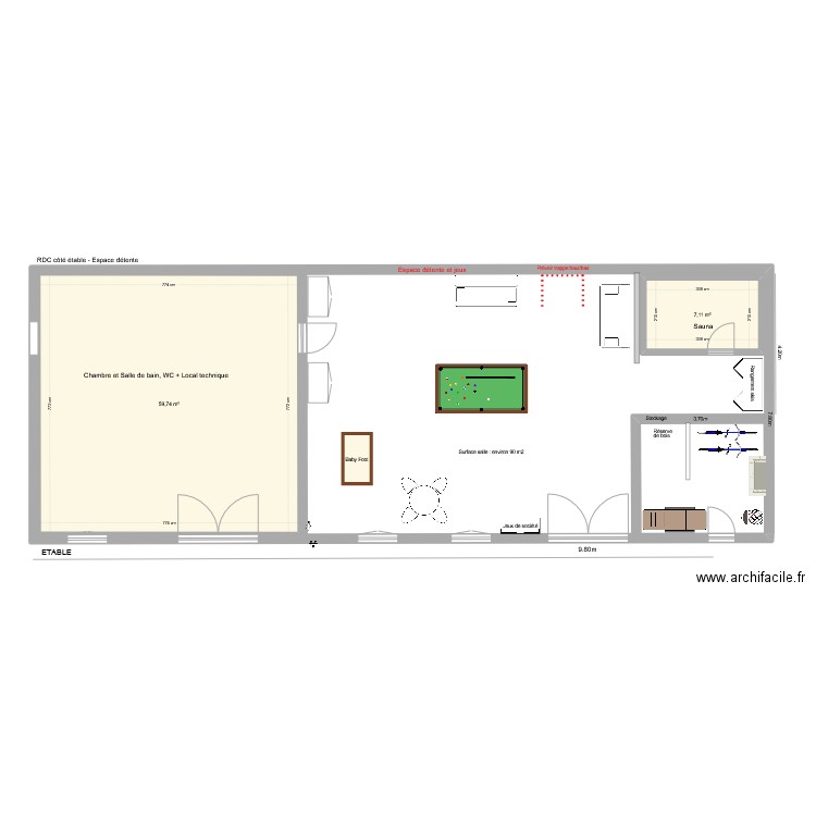 Aménagement étable 21-12-2023. Plan de 2 pièces et 67 m2