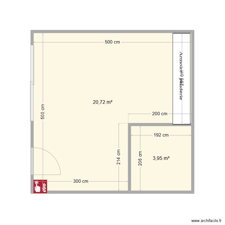 studio 20m2. Plan de 2 pièces et 25 m2