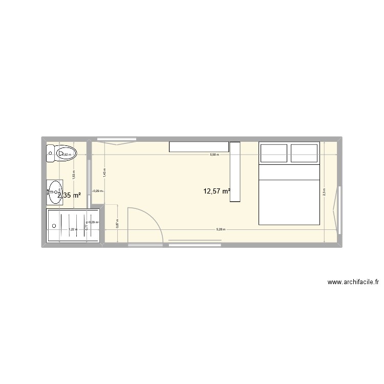 tiny. Plan de 2 pièces et 15 m2