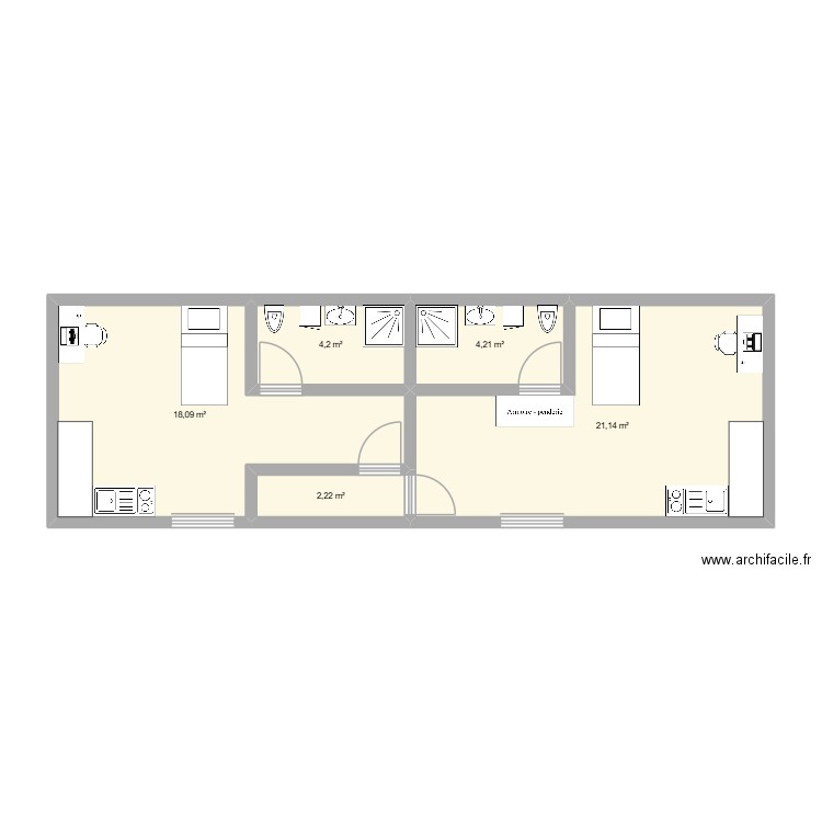 kot 2. Plan de 5 pièces et 50 m2