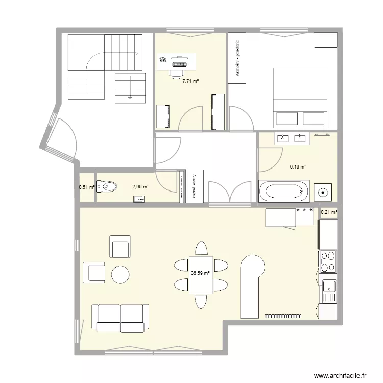 SERGE appart meubl&eacute;. Plan de 6  et 54 m²