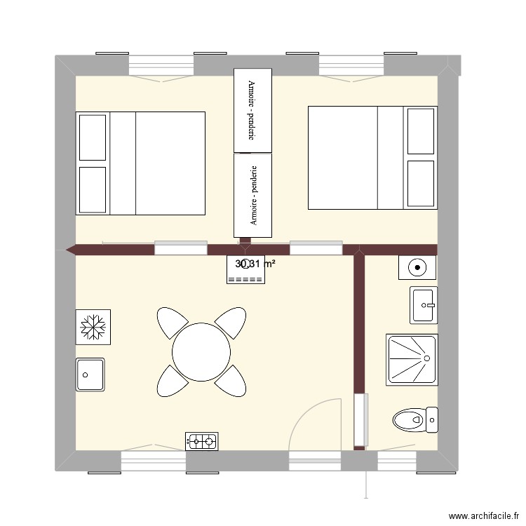 projet 2. Plan de 1 pièce et 30 m2