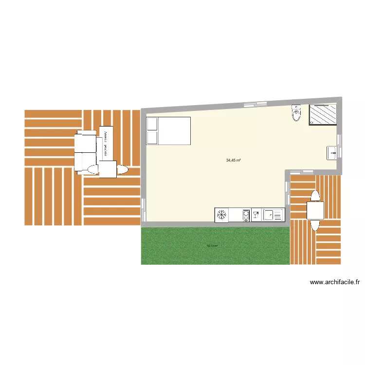 maison mamie. Plan de 1  et 34 m²