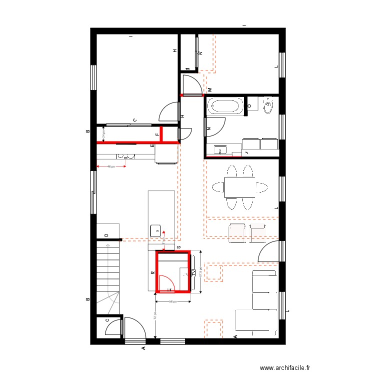lavigueur rdch Menuiserie. Plan de 6 pièces et 90 m2