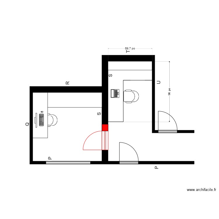 Grondin bureau Stephane. Plan de 1 pièce et 8 m2