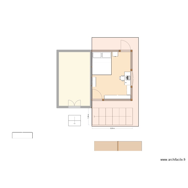 Extension Ambany V3 Mbolatilena. Plan de 2 pièces et 24 m2