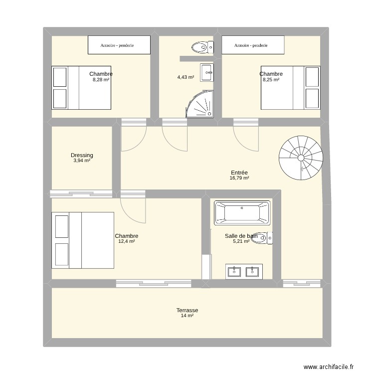 3eme. Plan de 8 pièces et 73 m2