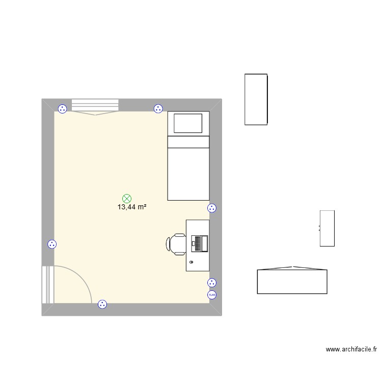Chambre N. Plan de 1 pièce et 13 m2