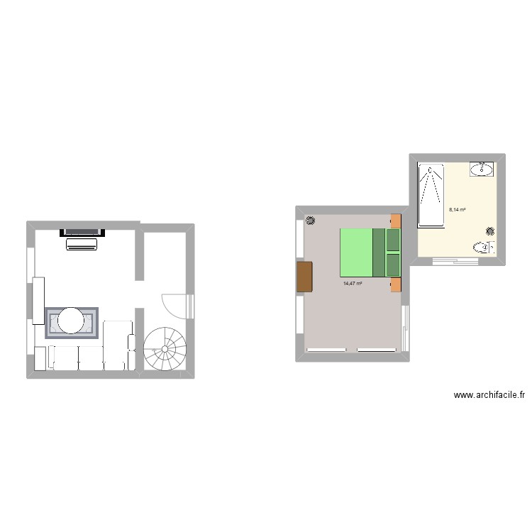 maison. Plan de 2 pièces et 23 m2