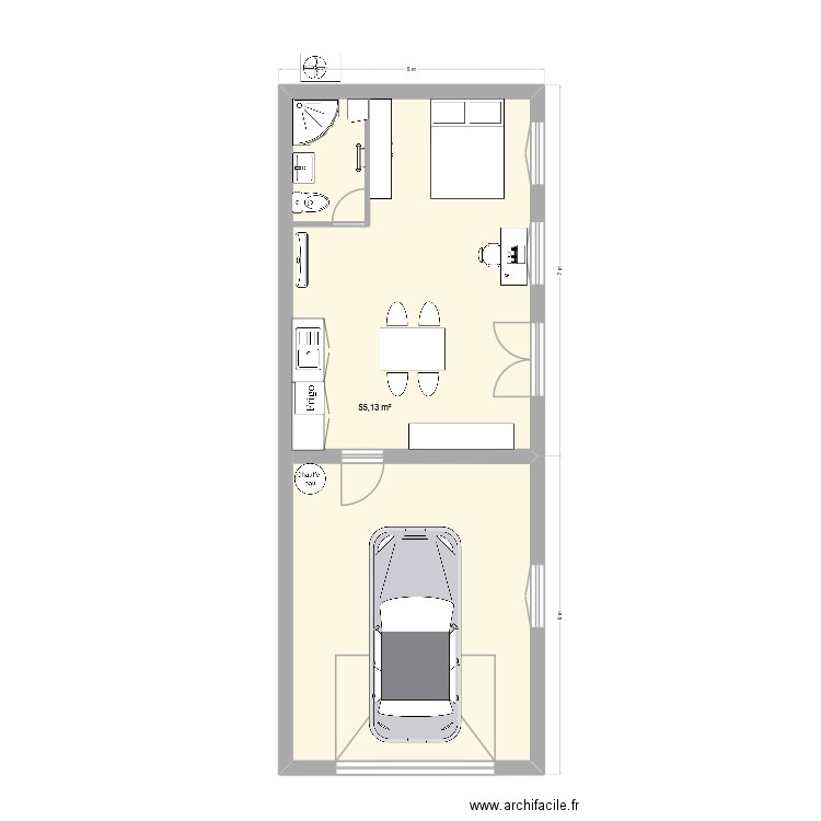 extansion maison. Plan de 1 pièce et 55 m2