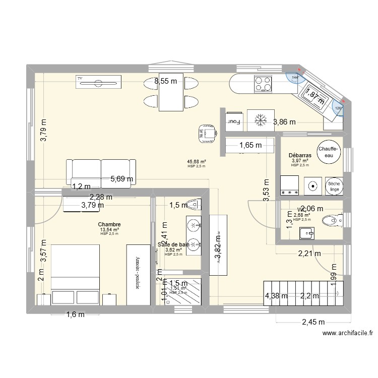 DADONVILLE rdc. Plan de 6 pièces et 71 m2
