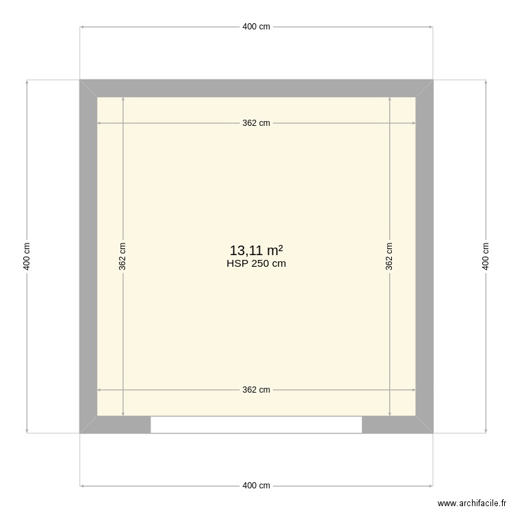 Extension. Plan de 1 pièce et 13 m2
