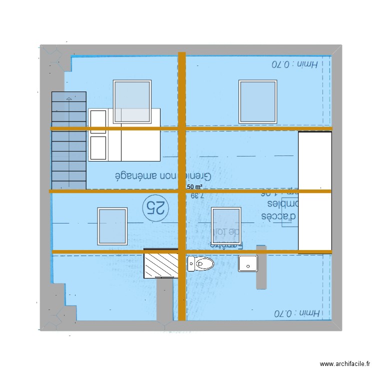 COMBLES1'. Plan de 1 pièce et 50 m2
