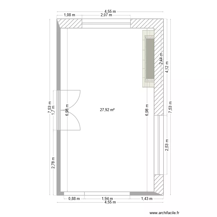 Salon. Plan de 1  et 28 m²