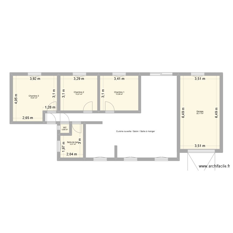 Maison avant travaux. Plan de 6 pièces et 64 m2