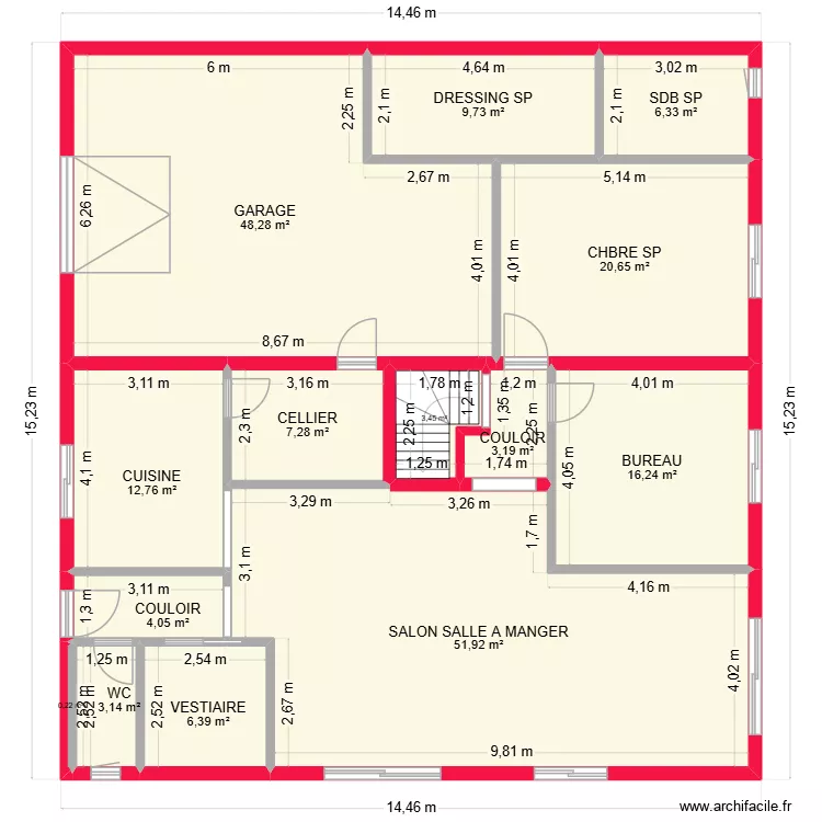 RDC TEST PLUS PETIT. Plan de 14  et 194 m²