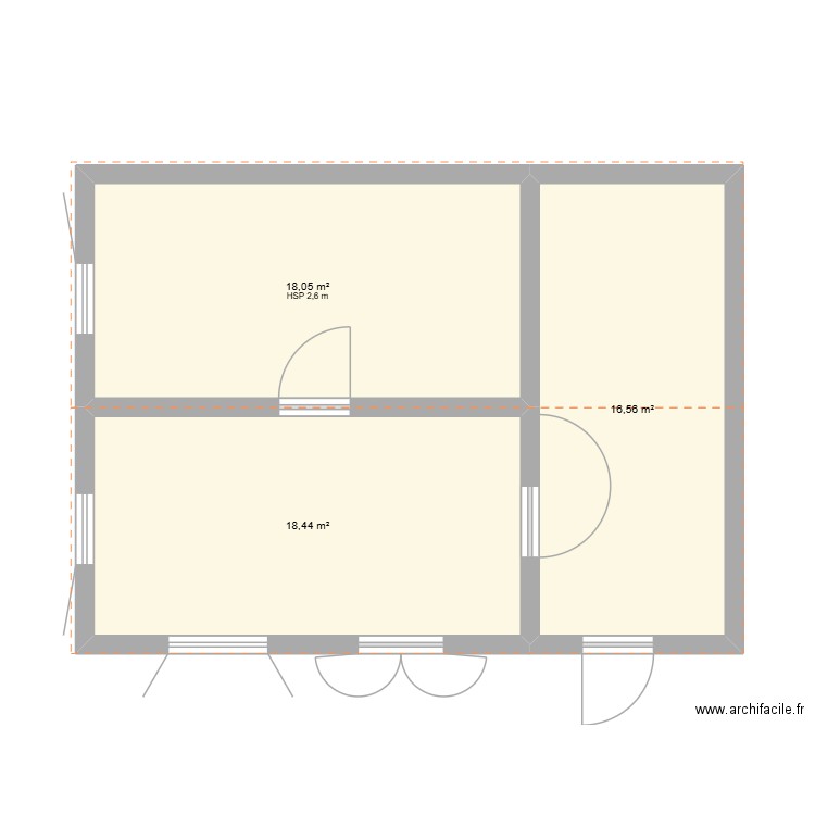 dadabe. Plan de 3 pièces et 53 m2