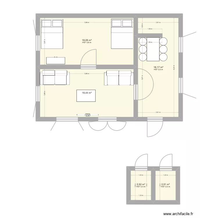 dadabe. Plan de 5 pièces et 58 m²