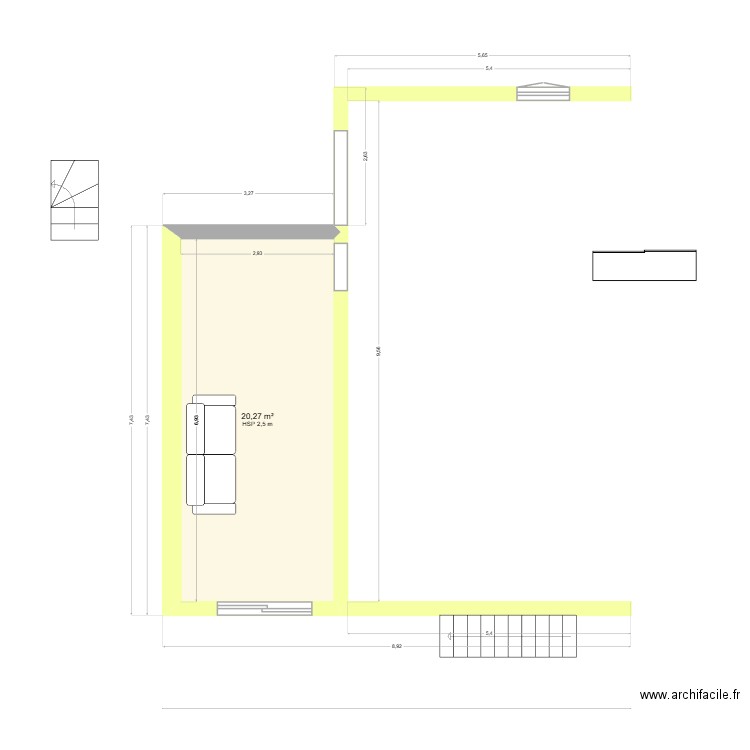 extension. Plan de 1 pièce et 20 m2