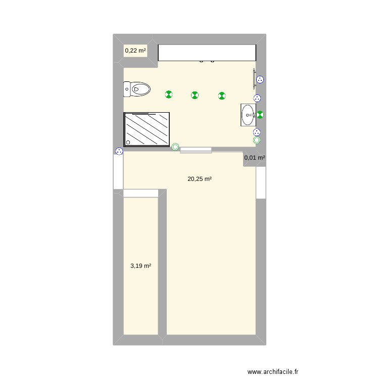 Salle de bain bis. Plan de 4 pièces et 24 m2